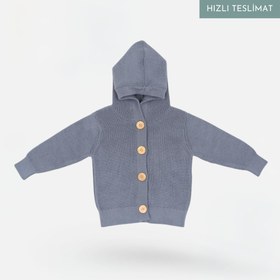 Resim Kapüşonlu Organik Pamuk Bebek ve Çocuk Hırka - Mavi / 6-12 Ay 