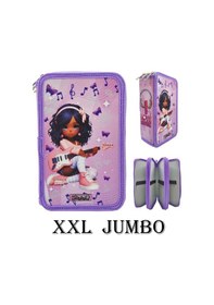 Resim Xl Jumbo Model Gitarlı Kız Müzik Kalem Kutusu Organizer Kalemkutu 3 Bölmeli Kalemlik Mor Mor 