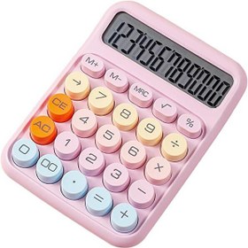 Resim Valkyrie Renkli Çok Şirin 12 Hane Mekanik Hesap Makinesi Büyük Ekranlı 4 Fonksiyonlu Ev Ofis Okul Pembe 