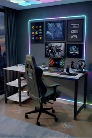 Resim reflekta Raflı Oyuncu Masası 60x160 cm. Gaming Masa Demonte 