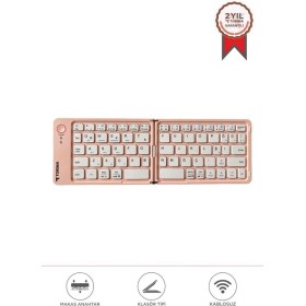 Resim Torima Tk-08 Pembe Kablosuz Katlanabilir Şarjlı Taşınabilir Mini Bluetooth Klavye 
