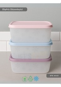 Resim 3'lü Dipfriz Saklama Kabı - No Frost Silikon Kapaklı Derin Dondurucu Düzenleyici - Bpa Free - 675 Ml Şeffaf 
