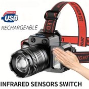 Resim 1 adet LED İndüksiyon Başlıklı Fener, HXP50+COB Şarj Edilebilir Kafa Montajlı El Feneri, Keşif Sensörlü Far Açık Hava Kampçılığı Balıkçılık Avcılık Tırmanma için 