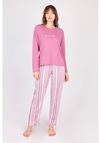 Resim Burcumay Kadın Uzun Kollu Yumuşak Dokulu Mor Pijama Takımı Mor 