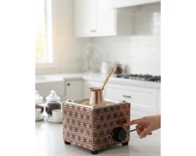 Resim AiroBazar Ev Tipi Kumda Kahve Makinası- Bakır Kumda Kahve Makinesi-kumda Türk Kahvesi Makinesi 16*16*16cm 