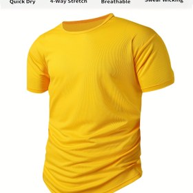 Resim Erkekler için 1'li Paket Yazlık Dış Mekan Spor ve Fitness Nefes Alabilir Hızlı Kuruyan Tişört - Hafif Polyester, Yuvarlak Yaka, Düz Renk, Makinede Yıkanabilir, Düzenli Kalıp, Erkekler için H-Tipi Siluet 