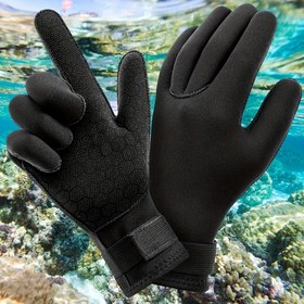 Resim Spearfishing, yüzme, sürüklenme, kano, kürek çekme, su kayağı ve dalış için sıcak ve kaymaz esnek eldivenler, 3mm Kloropren Kauçuk Eldiven Çifti 