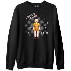 Resim Squid Game - Robot Bebek Mermi Siyah Erkek Kalın Sweatshirt 