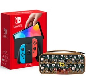 Resim Nintendo Switch Oled Kırmızı Mavi + Nintendo Monster Hunter Kılıf 