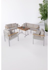 Resim Neokas Metal Balkon Seti, Bahçe Takımı, Kafe Koltuk Oturma Grubu 1 + 1 + 2 + 3 + M Antrasit 