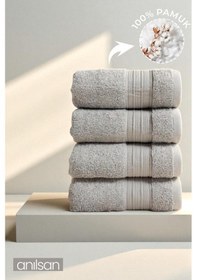 Resim 4'lü Gri Dora El Havlusu - 50x80 Cm, 170 Gr, %100 Pamuk, Spa Ve Otel Havlusu, Günlük Kullanıma Uygun Gri 