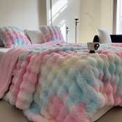 Resim 1 adet Ultra-Yumuşak Sahte Tavşan Kürkü Atma Battaniyesi, Pastel Renklerde Bağcıklı Kabarcık Peluş - Yatak Odası, Oturma Odası, Yurt, Araba Koltuğu, Seyahat için Rahat, Sıcak - Çok Yönlü Tüm Mevsimler İçin Kullanılabilir, Peluş Oyuncak, Seyahat Arkadaşı | Rahat Ev Dekoru | Yumuşak Polyester, Tavşan 