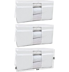 Resim 3 Adet Pencereli Yastık Yorgan Hurcu Büyük Boy 75x40x40 Cm Gri-beyaz 