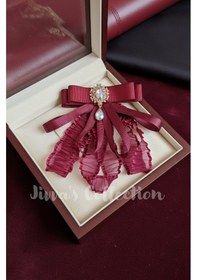 Resim Bordo Rengi Kadın Fiyonk Broş. Parlayan Rhinestone Sallantılı Detaylı Fiyonk Broş .boyun Kravat Çok Renkli 