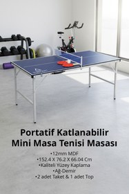 Resim Triathlon T-216 Portatif Katlanabilir Mini Masa Tenisi Masası / 152.4 X 76.2 X 66.04 Cm / 12mm Mdf / Ağ Demir 