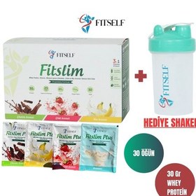 Resim Fitself Çikolata Çilek Muz Aromalı Whey Protein Tozu Seti + Shaker 