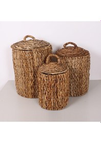 Resim Olimpos Doğal Abaka 3 Lü Set Kapaklı Çamaşır Ve Dekorasyon Sepeti Naturel 