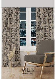 Resim Egypt Desenli Süet Oturma Odası Salon Fon Perde Dijital Baskılı Ekstrafor Büzgü 2 Kanat Prd-1008 Çok Renkli 