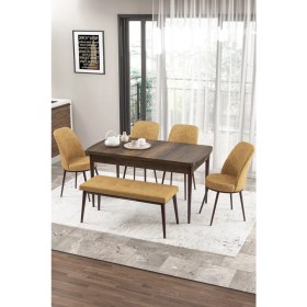 Resim Canisa Concept Zen Serisi Bench'li Mdf Açılabilir 80 x 132 cm 1.sınıf Mutfak Masası Takımı - Barok Ahşap Desen 