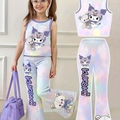 Resim Sanrio Ku'luo'm Kızlar Yuvarlak Yaka Crop Top + Dar Kesim Flare Pantolon İki Parça Set, Dış Mekan İçin Mükemmel 