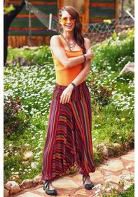 Resim Desenli Gipe Bel Kadın Şalvar-Std-Kırmızı Çizgili Kırmızı 