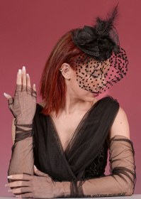 Resim Puantiyeli Gelin Kepi Nikah Şapkası Ve Uzun Tül Kesik Parmak Gelin Eldiveni Kombin Set 