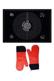 Resim Kitchen Design Lab 45x65 CM Silikon Hamur Açma Matı Ve Kırmızı Silikon Yanmaz Mutfak Fırın Eldiveni 2 Li Set 