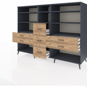 Resim Kronos Dolap 8 Raflı 7 Çekmeceli 220x59x163 Antrasit-antrasit/ça Antrasit-antrasit/çam 