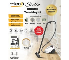 Resim Mieco Stella 5 Bar/ 2000W / Çok Fonksiyonlu Buharlı Temizleyici - Buharlı Temizlik Makinesi + Ütü Başlığı ve Eldiven Hediyeli - Beyaz 