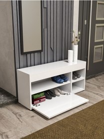 Resim Ayakkabılık Çok Amaçlı Kapaklı Dolabı 90 Cm Modern Ayakkabı Dolabı Raflı Organizer 189 Beyaz Çok Renkli 