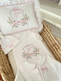 Resim Ribbon Harfli Organik Yenidoğan Seti - 4 Parça Set / Fırfırlı Battaniye & Lola Şapka / Pembe 