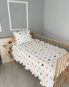 Resim %100 Pamuk Çift Katlı Pileli Yorgan Seti Renkli Klp 