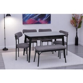 Resim Nehir Alfa Banklı Lak Panel Açılır Mutfak Masa Takımı 75x130cm Siyah 