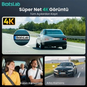 Resim 360+ Botslab G980h Pro 4k 3 Kameralı Wifi+gps Akıllı Araç İçi Kamera +170 Geniş Açı+süper Kapasitör+sesli Kontrol+gece Görüşlü 128gb Hafıza Kartı Hediyeli 