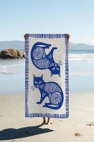 Resim Dijital Baskı Plaj Deniz Havlusu Kedi Desenli Peştamal HVL0129 