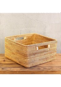 Resim Solid 34x32x17 Rattan Büyük Boy Saklama Kutusu Bej 