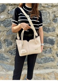 Resim Just Polo Kadın Orijinal Just Polo Yumuşak Deri Ayarlanabilir Askılı Lüks El Ve Omuz Çantası Shoulder Bag Krem 