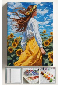 Resim Sayılarla Boyama Seti Numaralı Tuval Fırça Boya 40x50 Cm - Ayçiçeği Tarlası 