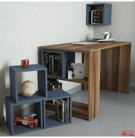 Resim Variant Variant Box Çalışma Masası - Ceviz / Mavi 