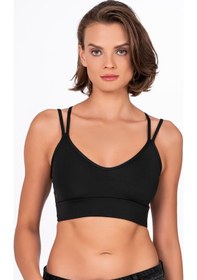 Resim Kompedan Sırt Detaylı Kaplı Kadın Spor Sütyeni - Siyah 