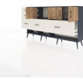 Resim Arges Konsol 3 Raflı 5 Çekmeceli 3 Kapaklı 176x30x99 Antrasit-çam/aytaşı Atlas Çam/aytası - Antrasıt 