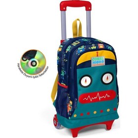 Resim Coral High Kids Lacivert Civit Robot Desenli Üç Bölmeli Işıklı Tekerli Sırt Çantası 23380 