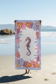 Resim Dijital Baskı Plaj Deniz Havlusu Deniz Atı Desenli Peştamal HVL0110 