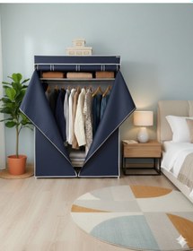 Resim Missidea Basic Portatif Bez Dolap Metal İskeletli Kumaş Gardırop Lacivert Lacivert 