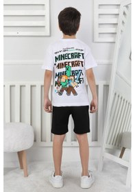 Resim Minecraft Baskı Erkek Çocuk Şortlu Takım-90354 Siyah 