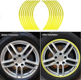 Resim Ymiko Yansıtıcı Jant Şerit Etiket Evrensel Jant Şerit Yansıtıcı Bant Etiket Araba Motosiklet için Film 16-19 inç (Sarı) 