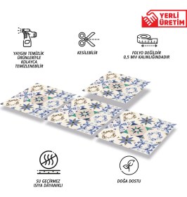 Resim Tink Kendinden Yapışkanlı Mavi Yıldız 9'lu Desenli Pvc Karo 30x30 cm 11 Adet 1m2 