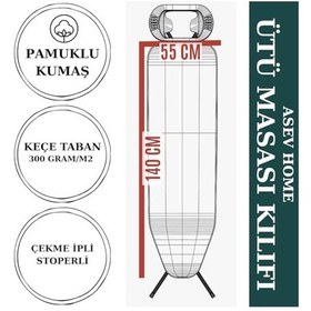 Resim Asev Home Ütü Masası Kılıfı Keçeli İpli Stoperli Büyük Boy 55x140 Cm Açık Ahşap 