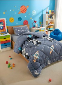 Resim Tek Kişilik Astronot Desenli Çift Taraflı Wellsoft Yorgan Gri 