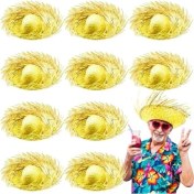 Resim Tropikal Parti Sarı Hasır Hawaii Şapkası 